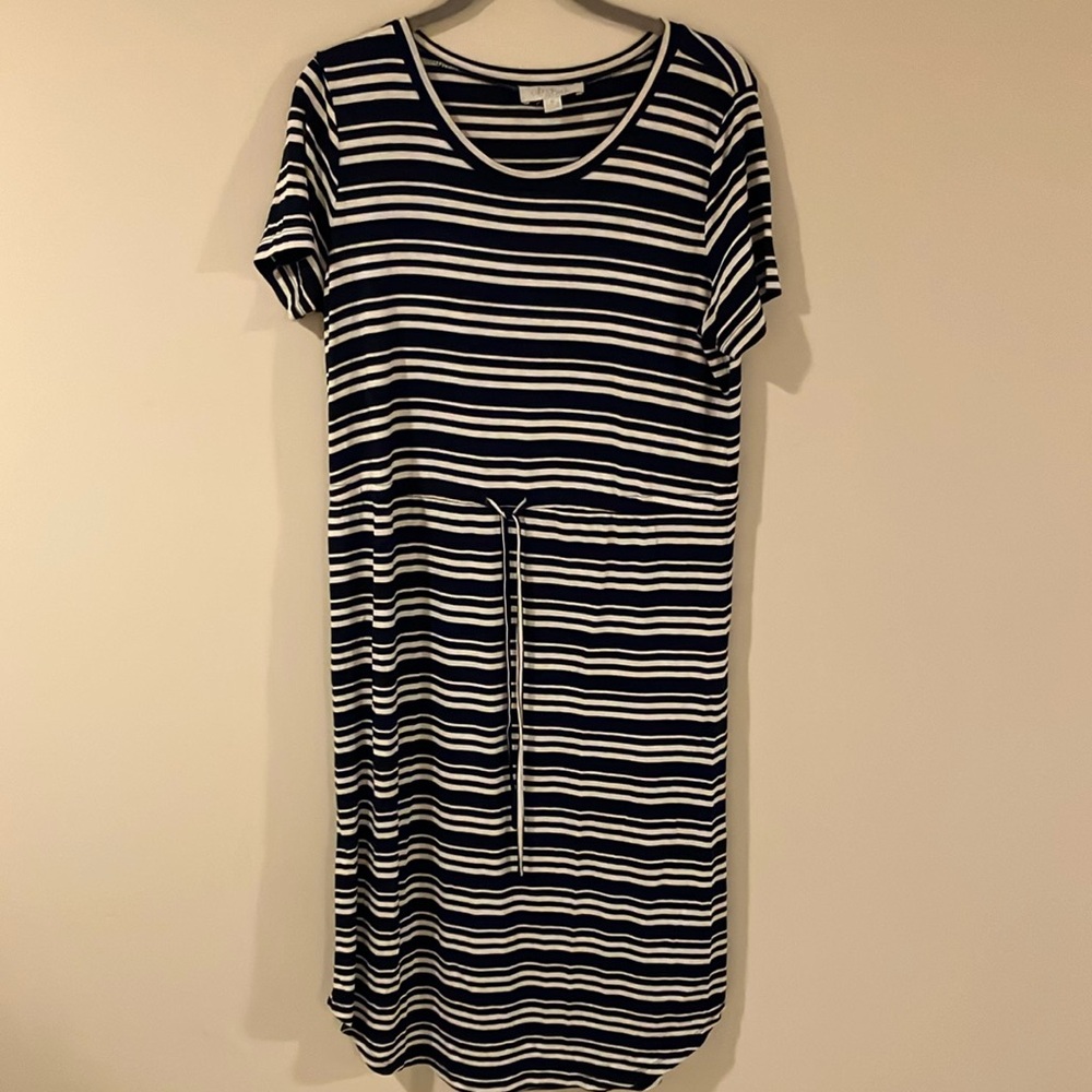 Olive & Oak Navy and Cream Striped Midi Dress